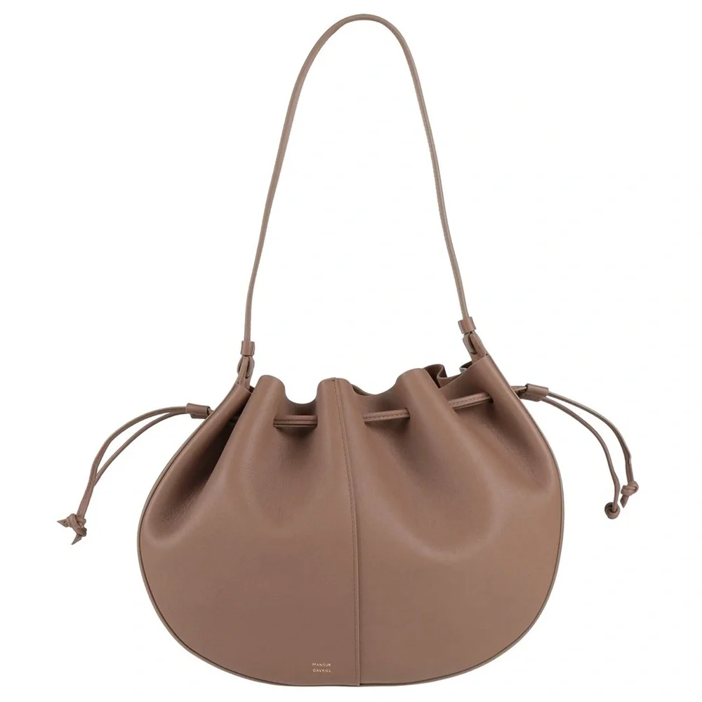 NWT MANSUR GAVRIEL Flores Biscotto Nude Leather Double Drawstring Shoulder Bag - Picture 5 of 16